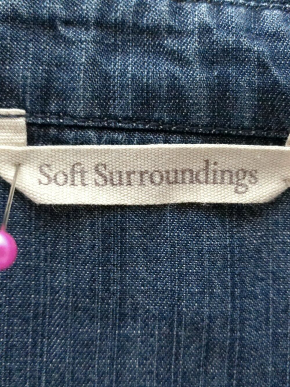 SOFT SURROUNDINGS Short Sleeve Button-Up Lyocell Blue Denim Blouse 2X - Picture 3 of 8